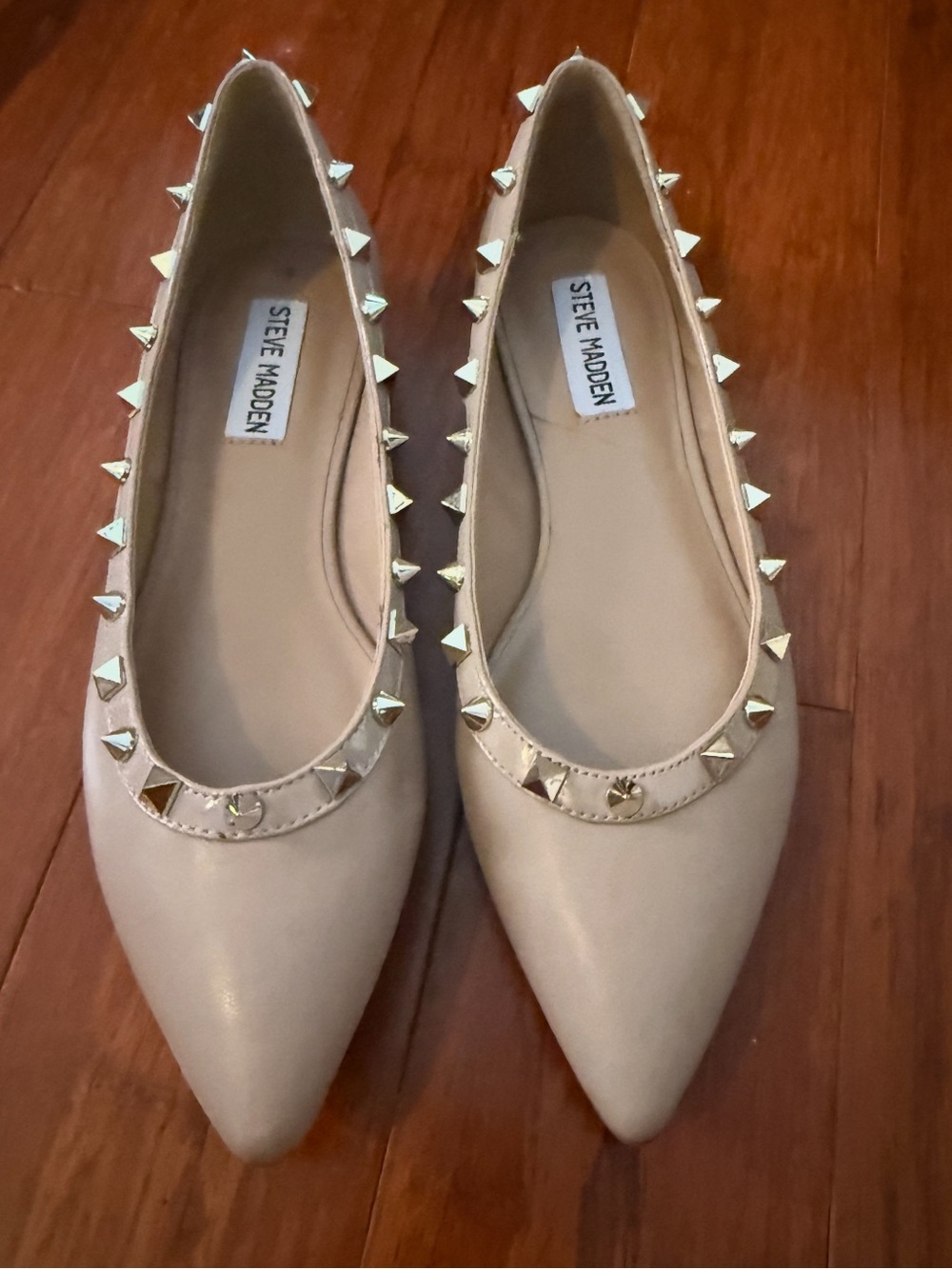 Steve Madden Women's Studded Pointed-Toe Flats in Beige